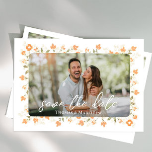 Peach Floral Wedding Save the Date Photo Invitation