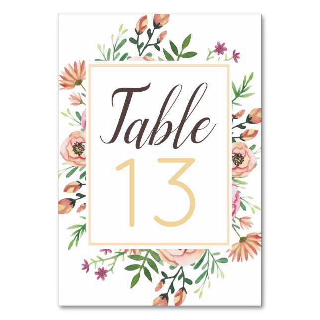 Peach Floral Wedding Table Number (Front)
