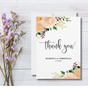 Peach Floral Wedding Thank You Card