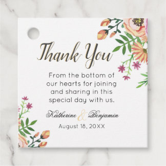 Peach Floral Wedding Thank You Favour Tags