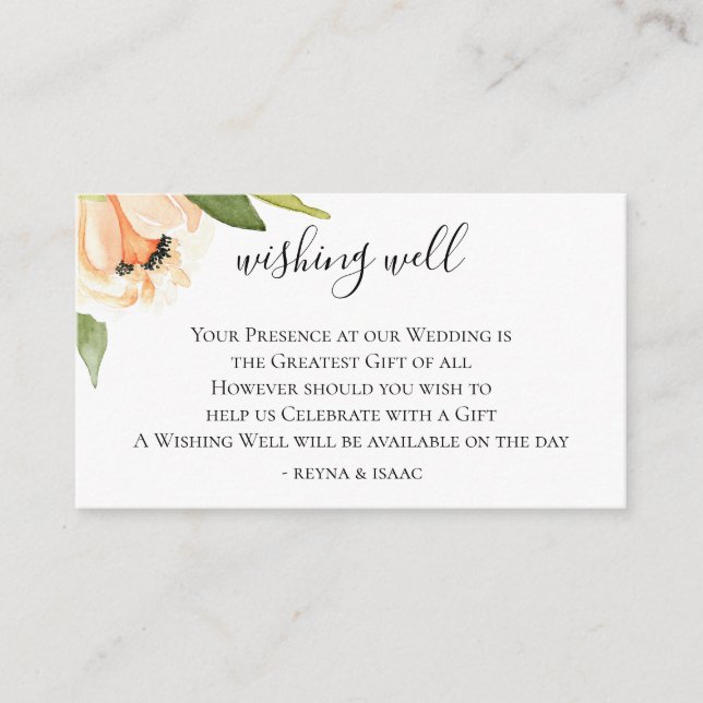 Peach Floral Wedding Wishing Well Enclosure Card (Front)
