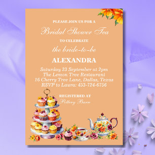 Peach Floral Whimsical Tea Bridal Shower Invitation