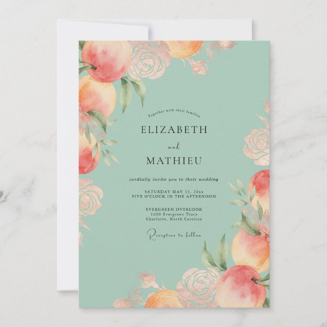 Peach Floral Whimsical Wedding Invitation (Front)
