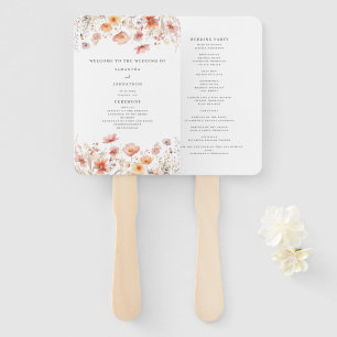 Peach Floral Wildflower Wedding Program  Hand Fan