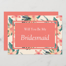 Peach Floral Will You Be My Bridesmaid Proposal Invitation