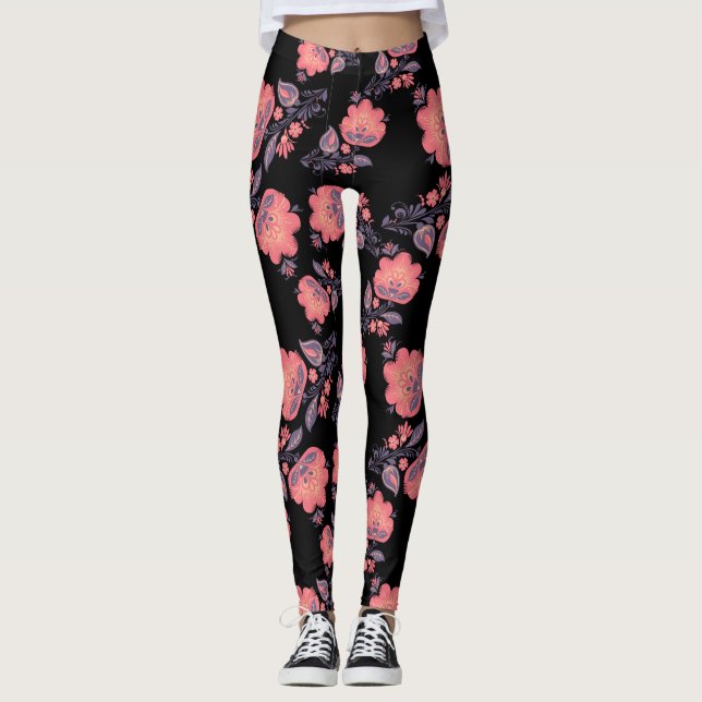 Peach/Floral Women's Leggings (Front)