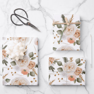 Peach Floral Wrapping Paper Sheets
