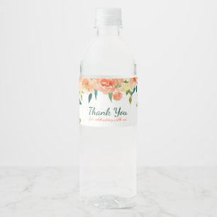 Peach Florals   Baby Shower Thank You Water Bottle Label
