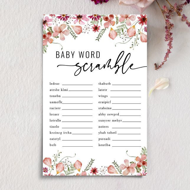 Peach Florals Baby Word Scramble Baby Shower Game (Creator Uploaded)