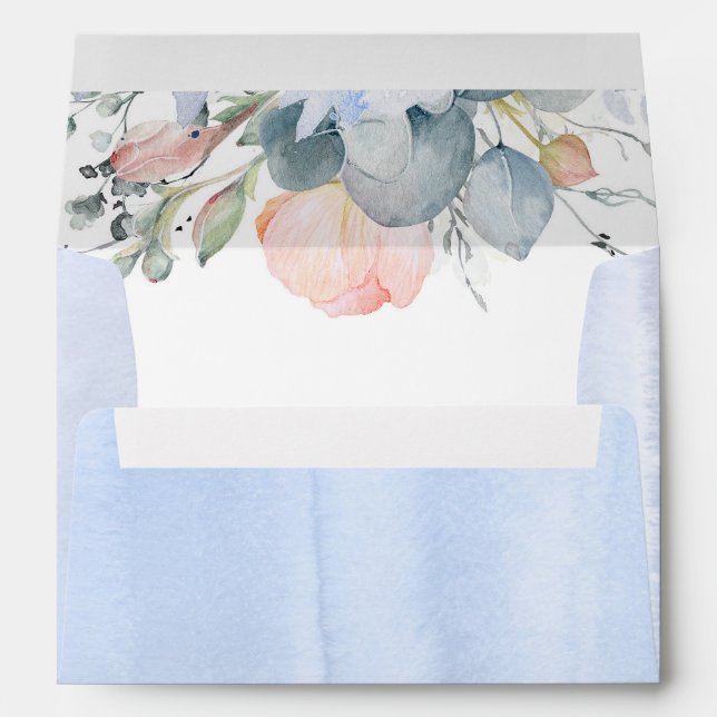 Peach Florals Elegant Watercolor Washes Dusty Blue Envelope (Back (Bottom))