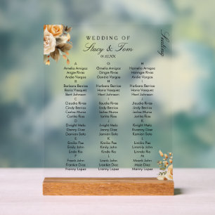 Peach Florals Elegant Wedding Seating Acrylic Sign