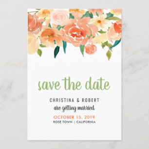 Peach Florals Save The Date Invitation