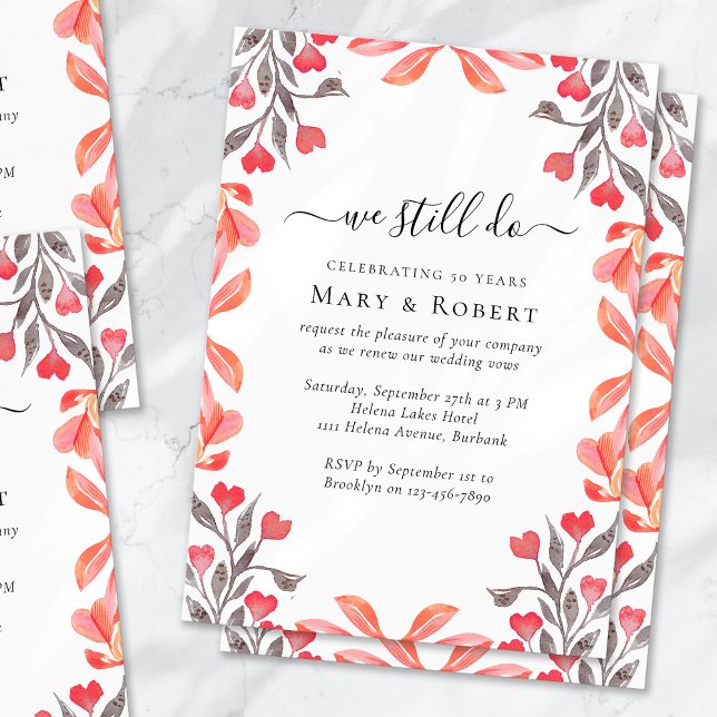 Peach Florals We Still Do Vow Renewal 50th Wedding Invitation (Creator Uploaded)