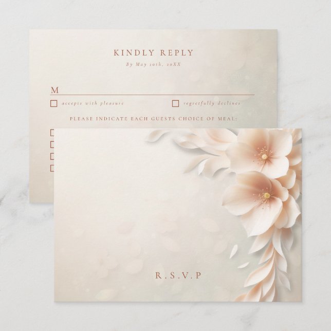 Peach florals wedding meal choices RSVP Card (Front/Back)