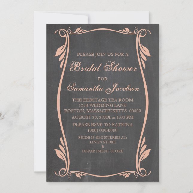 Peach Flourish Chalkboard Bridal Shower Invite (Front)