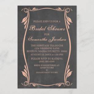 Peach Flourish Chalkboard Bridal Shower Invite