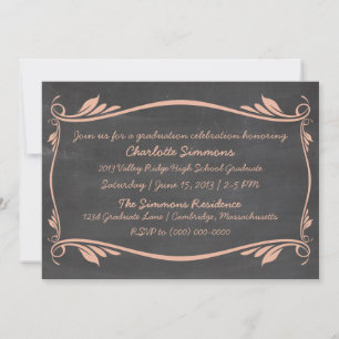 Peach Flourish Chalkboard Graduation Invite