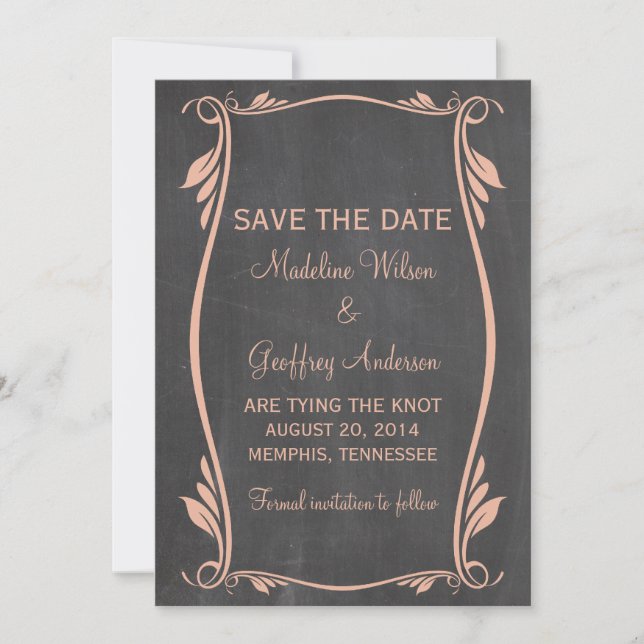 Peach Flourish Chalkboard Save the Date Invite (Front)
