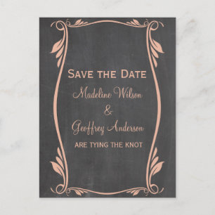 Peach Flourish Chalkboard Save the Date Postcard