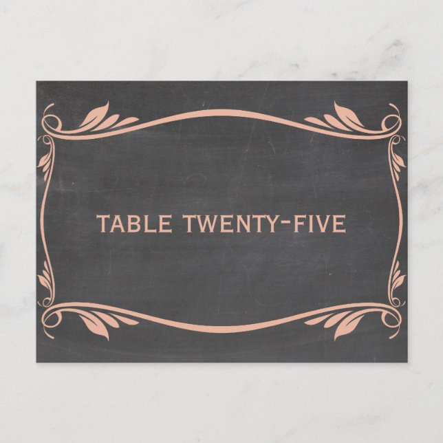 Peach Flourish Chalkboard Table Number Postcard (Front)