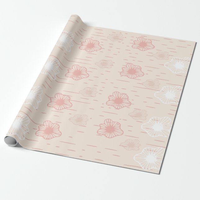 Peach Flower Abstract Gift  Wrapping Paper (Unrolled)