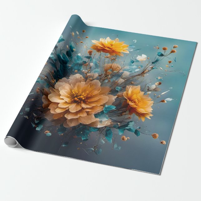 Peach Flower Burst - Wrapping Paper (Unrolled)