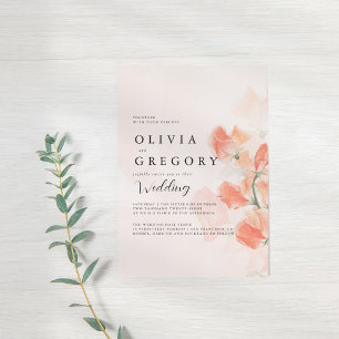 Peach Flower Simple Elegant Wedding  Invitation