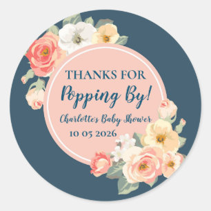 Peach Flower Thanks for Popping By Baby Shower Tag