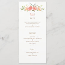 Peach flower watercolor wedding menu
