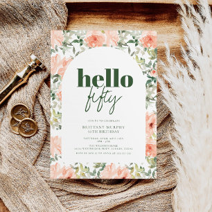 Peach Flowers Arch Trendy Modern 50th Birthday Invitation
