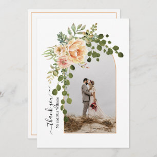 Peach flowers, arch with photo fall wedding thank you card