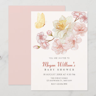 Peach flowers blossom baby shower invitation
