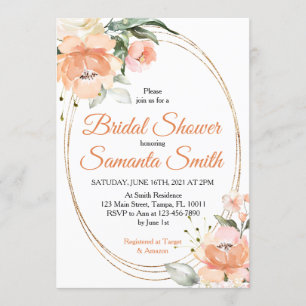 Peach Flowers Bridal Shower Invitation