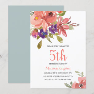 Peach Flowers Children's Birthday Party Invite