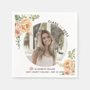 Peach flowers Class of 2022 graduation photo Napkin