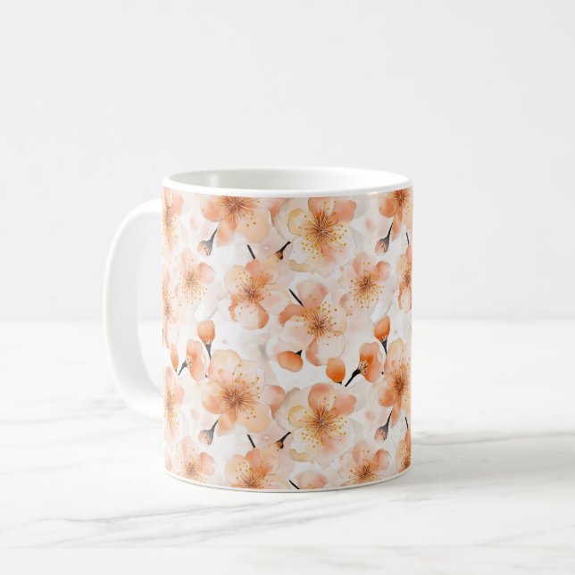 Peach Flowers Coffee Mug (Front Left)