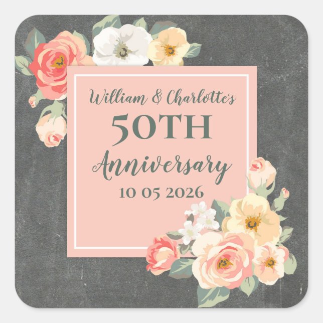 Peach Flowers Custom Anniversary Favour Tag (Front)