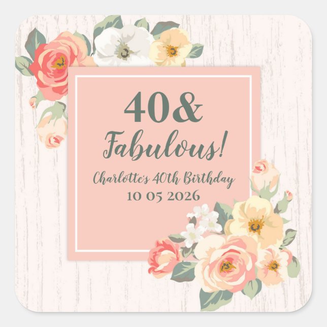 Peach Flowers Custom Birthday Favour Tag (Front)