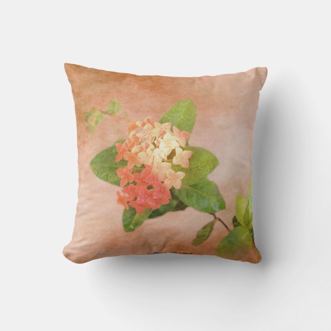 Peach Flowers Digital Art Cushion (Front)