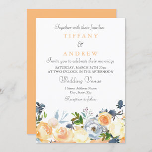 Peach Flowers Elegant Wedding Invitation