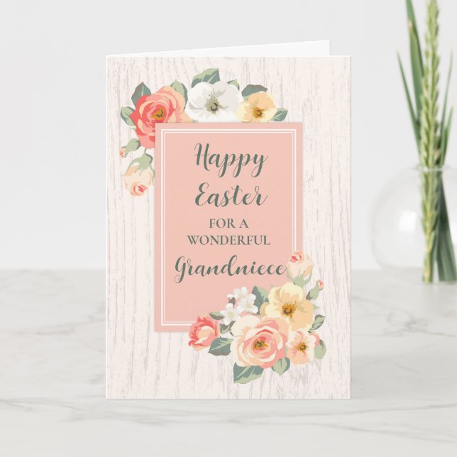 Peach Flowers Happy Easter Grandniece Holiday Card (Front)