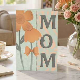 Peach Flowers On Sage Green Mothers Greeting Card