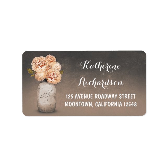 peach flowers painted mason jar address labels (Front)