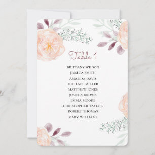 Peach flowers seating chart. Floral wedding plan Invitation