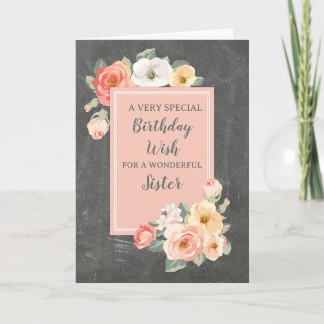 Peach Flowers Sister Birthday Card (Front)