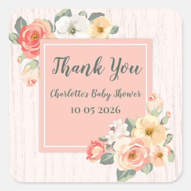 Peach Flowers Thank You Baby Shower Favour Tag (Front)