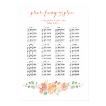 Peach flowers wedding dinner seating chart