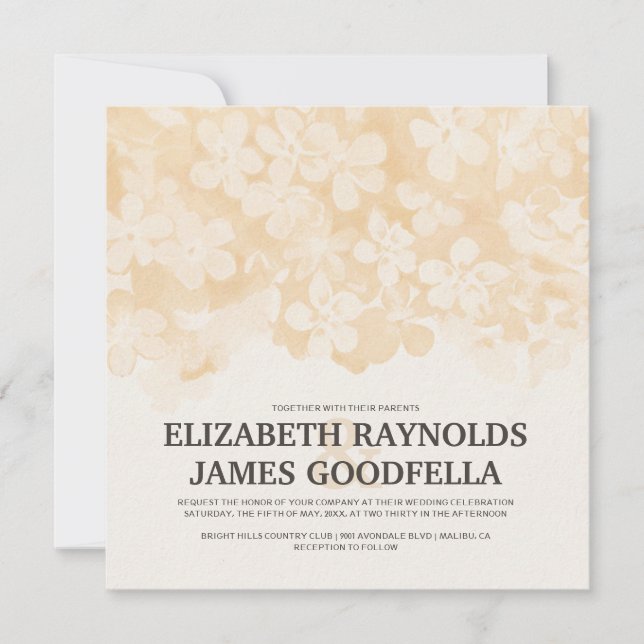 Peach Flowers Wedding Invitations (Front)