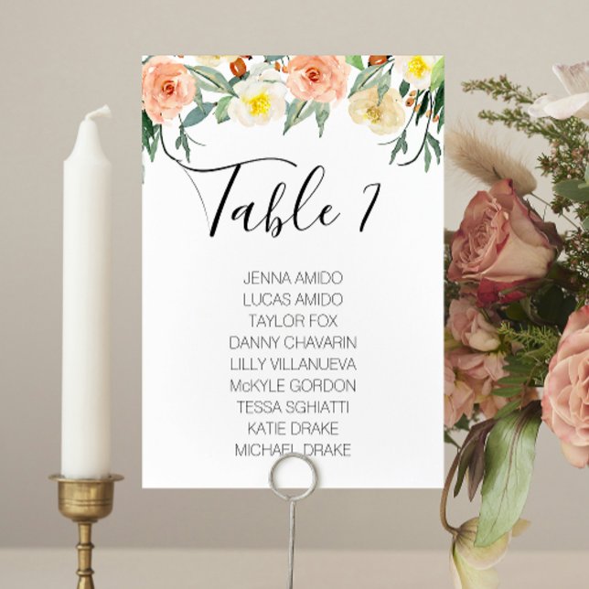 Peach Flowers Wedding Seating Chart Cards (Creator Uploaded)