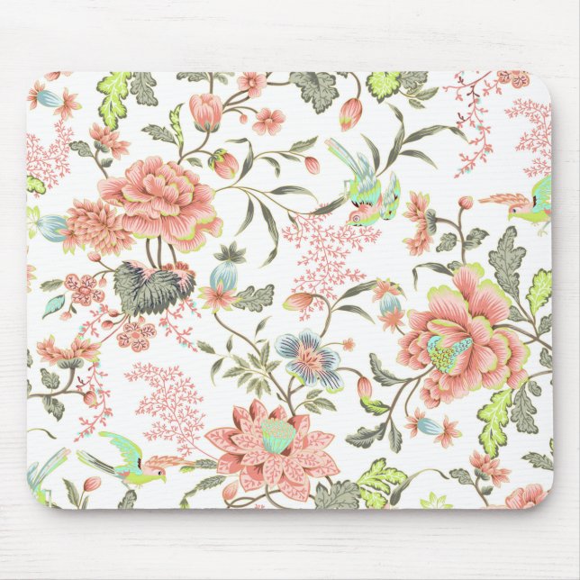 Peach Flowers With Hummingbird Mouse Pad (Front)